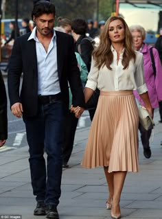 Hand-in-hand: News of the couple's engagement came as something of a shock to the singer's fans Blouse Classy, Rok Outfit, Katherine Jenkins, White Pleated Skirt, Pleat Skirt, Stretch Skirt, Skirt Short