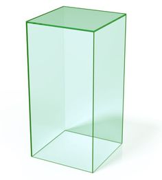 an empty green glass cube on a white background