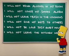 a green chalkboard with the simpsons written on it in front of a cartoon character