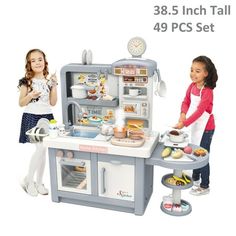 Elevon Kitchen Playset Pretend Food, Interactive Playset with Lights and Sounds, for Toddlers 3+, 49 Piece Toy Accessory Set with Cooking Stove, Sink, Play Food, Realistic, Gray Toddler Kitchen Set, Kitchen Playset, Kitchen Sets For Kids, Toy Kitchen Set, Kids Play Kitchen, Pretend Play Kitchen, Pretend Food, Play Kitchen Sets, Cooking Stove