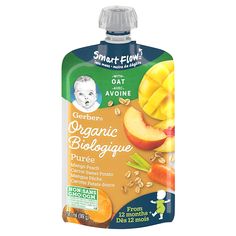 a bottle of organic baby food on a white background