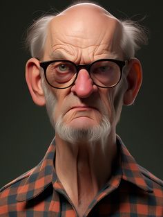 an old man wearing glasses and a checkered shirt is looking at the camera with a serious look on his face