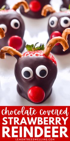 chocolate covered strawberries with antlers and noses on them for reindeer - themed desserts