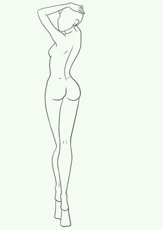 a line drawing of a woman's body with her hands on her head and arms behind her back