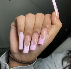 Pink Arclyc Nail, Acrylic Nails Ideas Pink, Baddie Aesthetic Nails, Medium Square Acrylic Nails Designs, Pink Acrylic Nails Designs, Pink Baddie Nails, Mail Ideas Acrylic, Pink And White Acrylic Nails