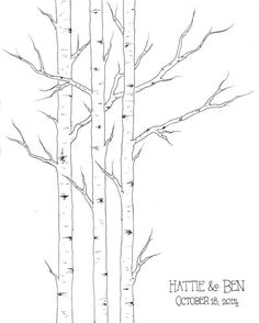 a drawing of two birch trees with the names of their branches and date on them