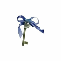 a key with a blue ribbon tied around it