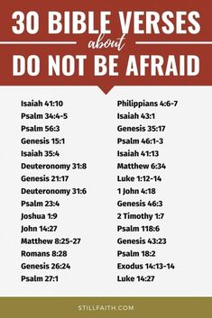 the bible verses about do not be afraid with red and white lettering on it