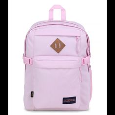 Jansport Main Campus Fx Backpack Color: Pink Ice Brand New With Tags Cute Pink Softback Backpack, Pink Bow Jansport Backpack, Jansport Pink Backpack, Light Pink Jansport Backpacks, Pink Softback Backpack With Zipper Pocket, School Colors, Pink Bag, Tags, Bag Lady