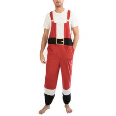 Get in the Holiday spirit, even in your sleep, with this Santa Claus Christmas Holiday red and white fleece Jammerall Sleepwear! The Santa Christmas Holiday sleep wear apparel is a pair of Santa-inspired red and white fleece sleep overalls is made of 100% polyester slinky minky fleece and 150 GSM and includes a front bib pocket and adjustable shoulder straps. The Santa Claus Christmas red and white Jammerall Sleepwear sleep wear is available in sizes S - XXL and can be machine washed on cold wit Mens Christmas Costumes, Christmas Red And White, Santa Claus Suit, The Santa Claus, Christmas Jammies, Christmas Party Outfit, One Piece Clothing, Santa Suits, White Fleece