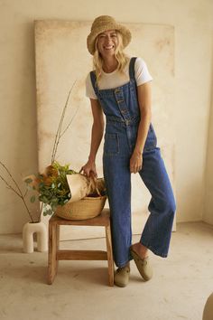 Grace Jumpsuit in Dark Denim · Whimsy & Row ~ Sustainable Clothing & Lifestyle Brand High-rise Cotton Denim Jumpsuit With Button Closure, Dark Wash Denim Jumpsuit With Buttons And Relaxed Fit, High Rise Cotton Denim Jumpsuit With Button Closure, Dark Wash Wide Leg Overalls With Pockets, Casual Wide Leg Denim Jumpsuit With Button Closure, Wide Leg Dark Wash Overalls With Pockets, Relaxed Fit Dark Wash Denim Jumpsuit With Buttons, Medium Wash Relaxed Fit Denim Jumpsuit With Bib Front, Wide Leg Cotton Denim Jumpsuit In Dark Wash