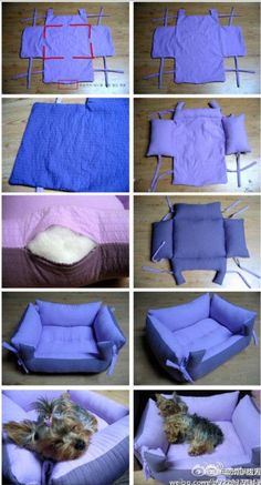 there are many different pictures of the same dog bed that is made out of material