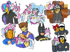 some cartoon characters with different costumes