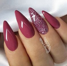 pretty! Long Almond Nails, Purple Glitter Nails, Zoella, Simple Nail Art Designs, Hair Colours, Pink Nail, Nails Desing