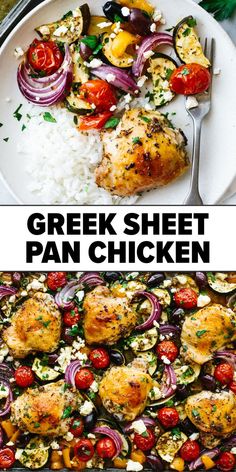 greek sheet pan chicken with vegetables and rice