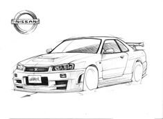 a drawing of a car with the name nissan on it