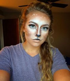 Doe a deer a female deer! I was super bored and feeling creative today! #halloweenmakeup #deermakeup #makeup #halloween by looks_by_brook Reindeer Makeup, Deer Halloween Costumes, Female Deer, Deer Makeup, Deer Costume, Halloween Costumes Makeup, Homemade Face