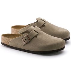 Boston Soft Footbed Suede Leather Taupe | BIRKENSTOCK Birkenstock Colors, Boston Soft Footbed, Birkenstock Clog, Boston Clogs, Birkenstock Men, Dr Shoes, Birkenstock Women, Calf Muscles, Kaia Gerber