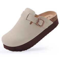 PRICES MAY VARY. KIDMI Platform Clogs: These women's clogs feature a 2-inch thick sole, providing extra height for you to experiment with various outfit ideas. Whether paired with jeans, skirts, or leggings, you can effortlessly achieve the style you desire Super Comfy: The soft cork footbed, along with a deep heel cup and medium arch support, ensures excellent stability and cushioning. Adjust the foot fit with the metal buckle straps for a personalized and comfortable experience throughout the Potato Shoes, Cork Shoes, Slippers With Arch Support, Clogs For Women, Clogs And Mules, Suede Clogs, Clogs Style, Beach Slides, Clog Slippers