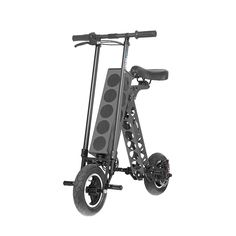 an electric scooter is shown against a white background in this image, the wheels are black