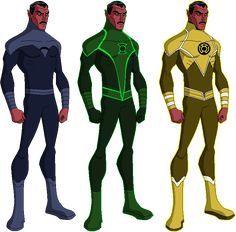 three different color versions of the green lantern and black lantern from dc animated television series