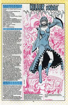 an article from the comic book killer frost, featuring a woman dressed in blue and white