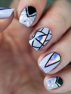 Holographic Foil #NailArt by #PaulinasPassions ♥•♥•♥Love! Holographic Nail Designs, Holographic Iridescent, Foil Nail Art, Iridescent Foil, Snowflake Nail Art, Nail Foil, Snowflake Nails