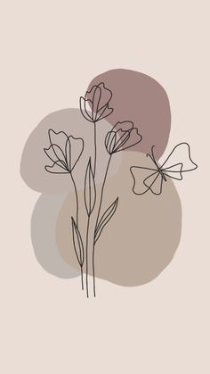 three flowers are shown in black and white on a beige background with circles around them