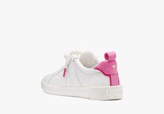 Say hello to your new everyday pair. Made from smooth leather these sporty sneakers feature our signature K logo along the sides. | Kate Spade K As In Kate Court Sneaker, True White/Carousel - 7.5 White Carousel, Kate Spade Sneakers, K Logo, K Logos, Kate Spade Outlet, Sporty Sneakers, Shoe Inspo, Aesthetic Shoes, Sneakers Athletic