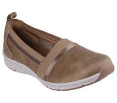 Show you care while staying comfortable and stylish wearing Skechers Be-Cool - Classy Step. Designed with recycled materials, this low-profile design features a micro leather and knit upper with sheen trim and a cushioned Skechers Air-Cooled Memory Foam comfort insole. Our Planet Matters Good for your feet. Good for the world. | Skechers Women's Be-Cool - Classy Step Slip-On Shoes | Medium Width | Made with at least 20% recycled content by weight, which helps to reduce waste | Skechers Air-Cooled Memory Foam comfort insole | Crafted with 100% vegan materials | Recycled micro leather and knit A-line upper | Flexible traction outsole | 1-inch heel height | Skechers Women's Slip On Shoes, Wide Shoes, Skechers Women, Reduce Waste, Profile Design, Shopping Hacks, Our Planet, Recycled Materials, Chestnut