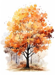 a watercolor painting of an autumn tree