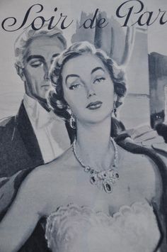 a drawing of a man and woman in formal wear with the caption'soir de paris '