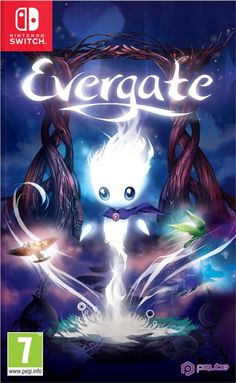 the nintendo switch game, evergate with an image of a white cat surrounded by trees