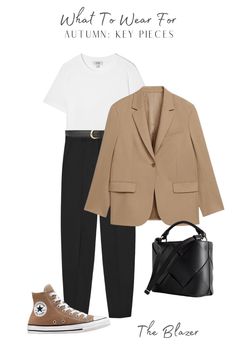 Simple Fall Outfits, Classic Style Outfits, Beige Blazer, Brown Blazer, Outfits With Converse, Autumn Clothes, Looks Street Style, Looks Chic, Blazer Outfits