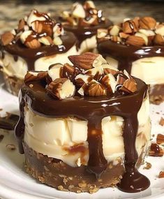 two desserts with nuts and chocolate on top