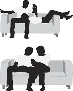 two silhouettes of people sitting on a couch