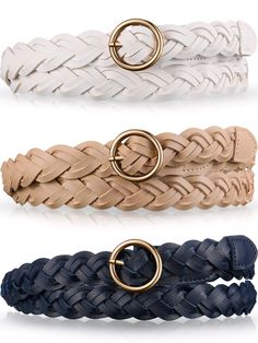 PRICES MAY VARY. What's included: you will receive 3 pieces women's braided leather belts in classic colors, which is easy to match with your various clothes and accessories, enough quantity for you to share with families and friends Soft tactility: these woven braided belts are made of quality PU leather and the buckle is made of alloy, durable and stable, not easy to break, deform or wear, the leather material is soft and comfortable to touch, light in weight, could bring you a cozy wearing ex Braided Belts, Belt For Dress, Braided Leather Belt, Skirt Pant, Braids With Weave, Branded Belts, Braided Belt, Female Friends, Leather Belts