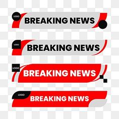 three red and black breaking news labels on a white background, with the words breaking news below them