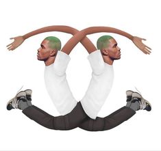 a man with green hair is doing an upside down yoga pose in front of the camera