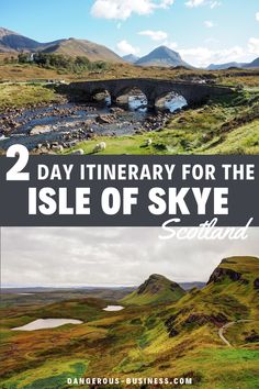 the isle of skye in scotland with text overlay reading 2 day itinerary for the isle of skye scotland