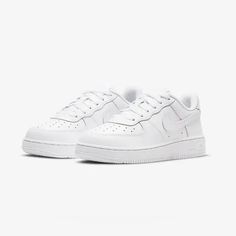 Nike Pre School Air Force 1 Sneakers Authentic White Nike Air Force 1 Lace-up For Streetwear, Sporty Nike Air Force 1 With Branded Insole, Casual Nike Air Force 1 Low-top, All White Air Force Ones, All White Air Forces, White Forces, White Air Force Ones, School Air