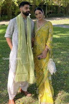 Indian Outfit Couple, Classy Indian Outfits, Engagement Looks For Indian Couple, Desi Look, Engagement Dress, Indian Engagement Outfit, Engagement Saree, Haldi Outfits, Engagement Bride