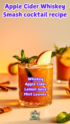 an apple cider whiskey smash cocktail recipe