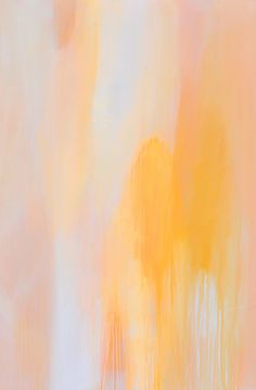 an abstract painting with yellow and pink colors on it's surface, including the paint strokes