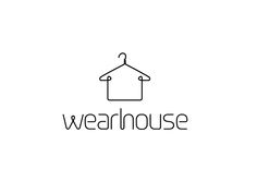 the logo for a house with a hanger on it's roof and the words wearhouse