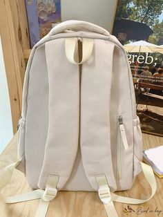 BirdinBag - Classic Letter Patch School Backpack - Ideal for College, High School, and Outdoor Travel Beige Backpack Laptop Bag For Daily Use, Beige Backpack With Zipper Closure For Study, Beige Laptop Backpack For Daily Use, Beige Bag For Study And Back To School, Beige Backpack Laptop Bag For School, Large Capacity Cream Backpack For Students, Beige Large Capacity Laptop Bag For School, Beige Laptop Backpack For School, Cream Backpack For Travel And Back To School