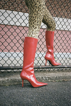 Jeffrey Campbell Boots / Red Leather Boots / Red Leather Heels / Vintage Red Leather Stilleto Boots / Pointed Toe Red Boots Bold Pointed Toe Fitted Boots, Fitted Bold Winter Boots, Trendy Fitted Mid-calf Heeled Boots, Bold Fitted Heeled Boots For Fall, Bold Fitted Boots For Spring, Bold Fitted Spring Boots, Red Platform Boots, Jeffrey Campbell Boots, Red Leather Boots