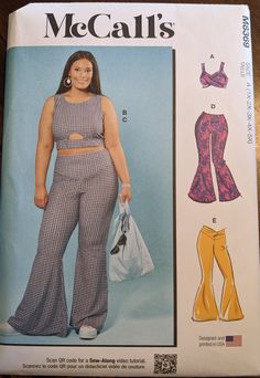 an image of a woman in pajamas and pants on the cover of a sewing pattern