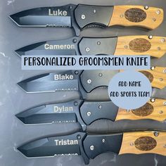 personalized groomsmen knifes with names and sports team engraved on them for sale