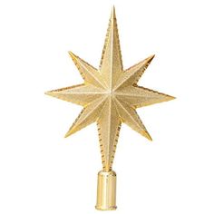 a gold christmas star decoration on a white background